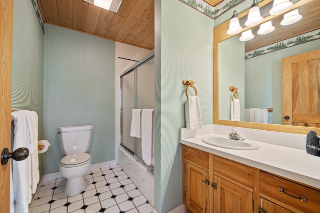 2799 27th St Unit 8, Katherine, Birchwood, WI 54817 - bathroom featuring toilet, vanity, bath / shower combo with glass door, and wooden ceiling