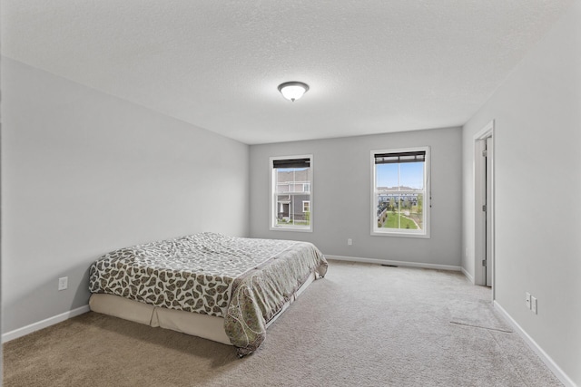 bedroom featuring carpet and a textured ceiling