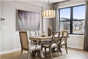 dining space with hardwood / wood-style floors