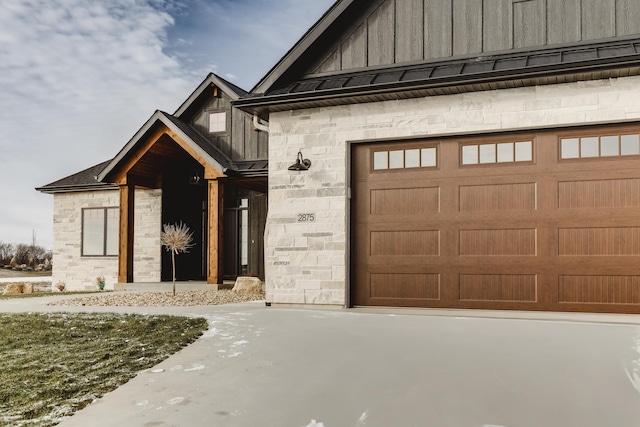 exterior space with a garage