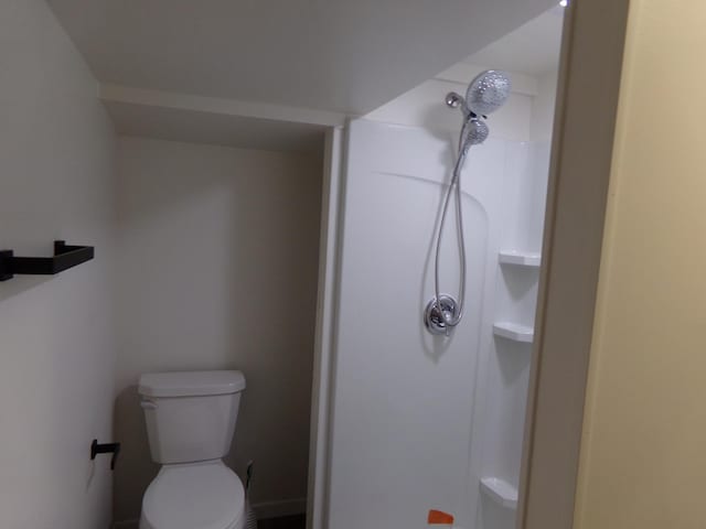 bathroom with a shower and toilet