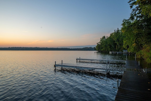 view of dock with a water view