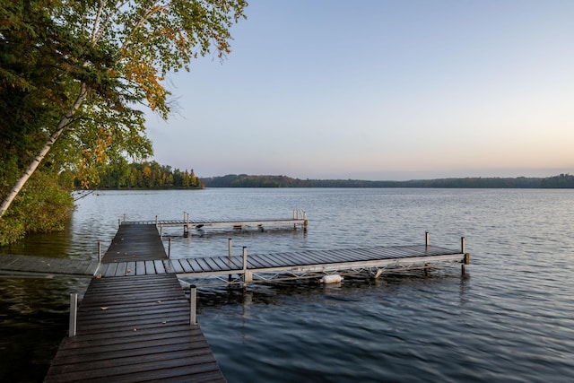 view of dock with a water view