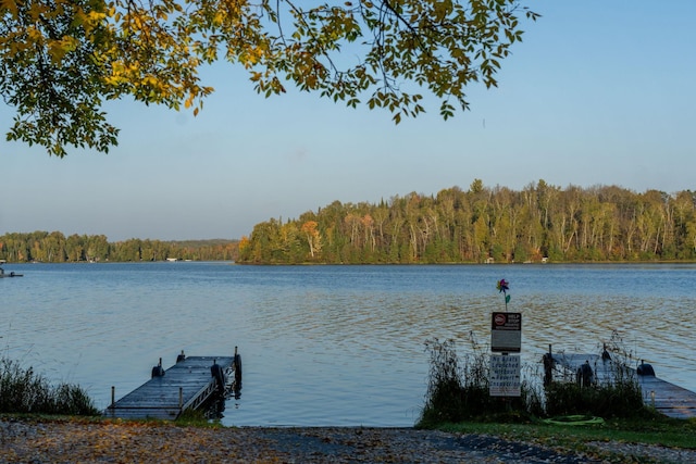 view of dock featuring a water view