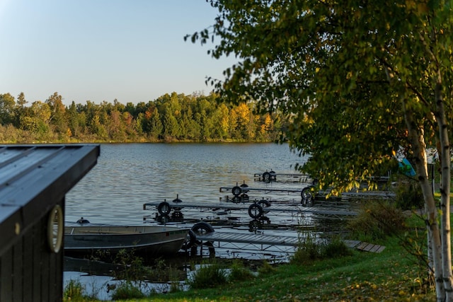 view of dock featuring a water view