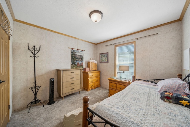 carpeted bedroom with crown molding