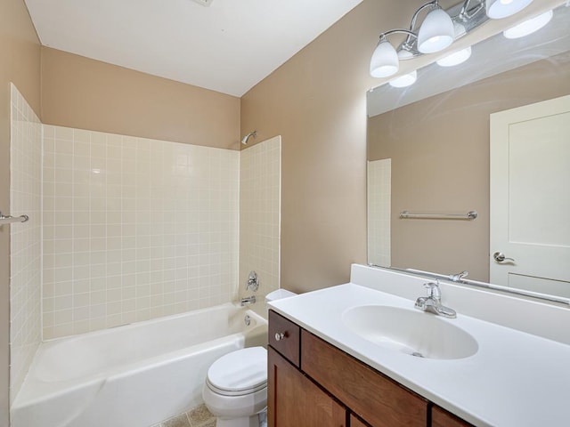 full bathroom with tile patterned flooring, vanity, toilet, and tub / shower combination