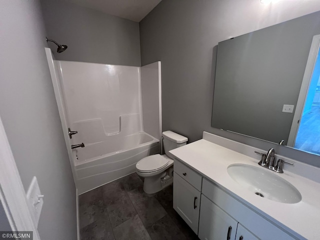 full bathroom featuring vanity, toilet, and shower / washtub combination