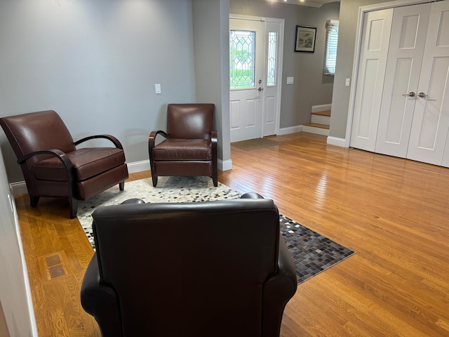 living room with hardwood / wood-style flooring