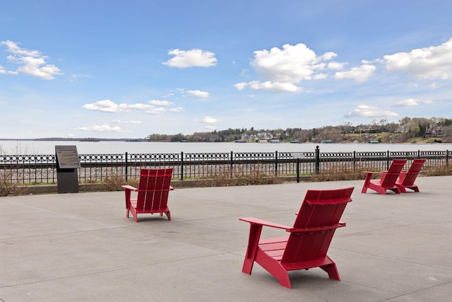 view of patio / terrace featuring a water view