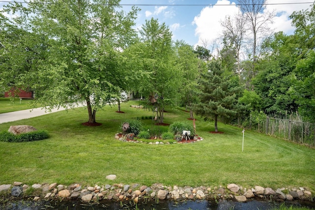 view of yard with a water view