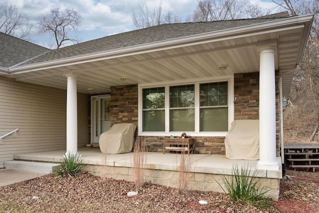 view of patio featuring a porch