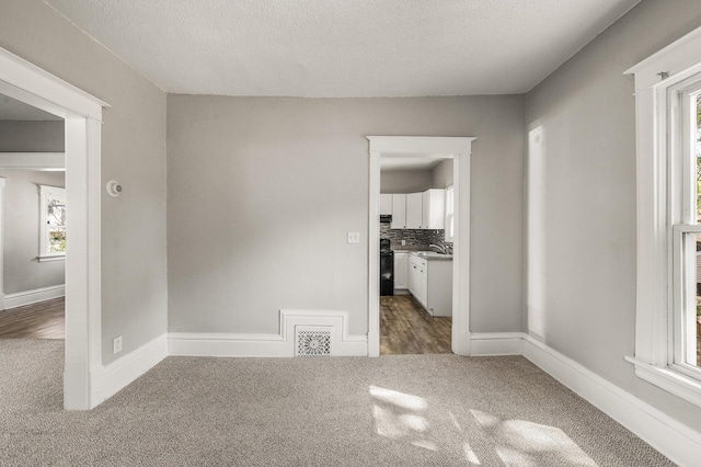 2806 Aldrich Ave N, Minneapolis, MN 55411 - carpeted spare room featuring a sink, a textured ceiling, and baseboards