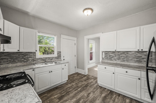 2806 Aldrich Ave N, Minneapolis, MN 55411 - kitchen with a sink, decorative backsplash, under cabinet range hood, light countertops, and a textured ceiling