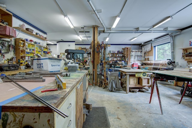 interior space featuring a workshop area