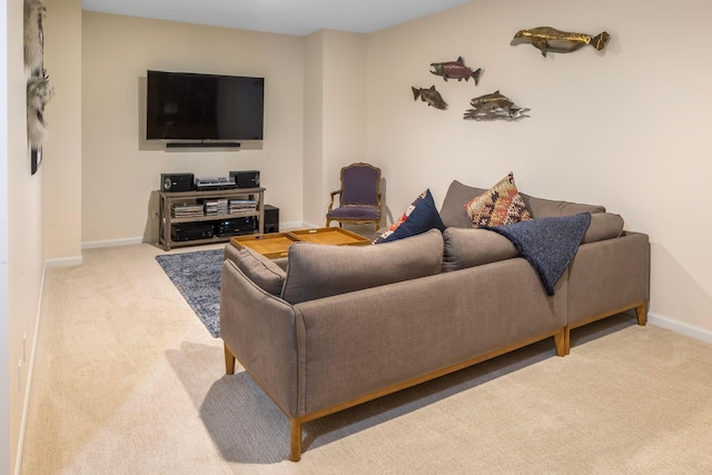 living room featuring light carpet