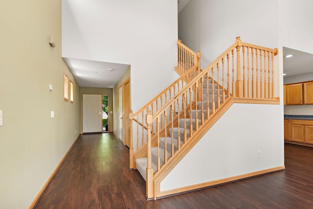 3799 Larabee Ave NE, Saint Michael, MN 55376 - stairway featuring wood finished floors, a high ceiling, and recessed lighting