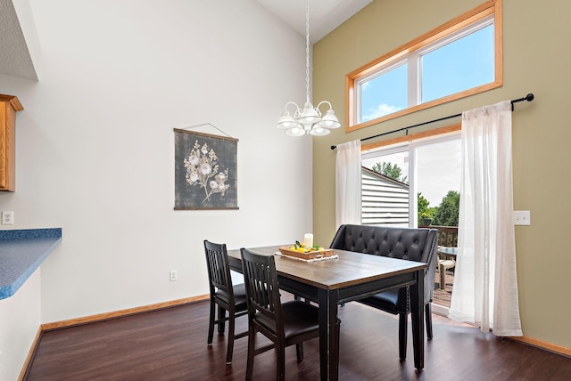3799 Larabee Ave NE, Saint Michael, MN 55376 - dining space with a chandelier, dark wood-style flooring, plenty of natural light, and a high ceiling