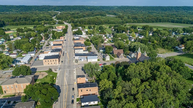 bird's eye view featuring a residential view and a view of trees