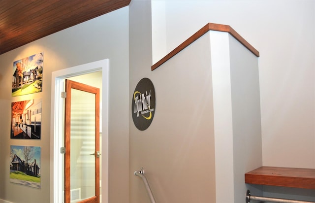 hallway featuring wooden ceiling