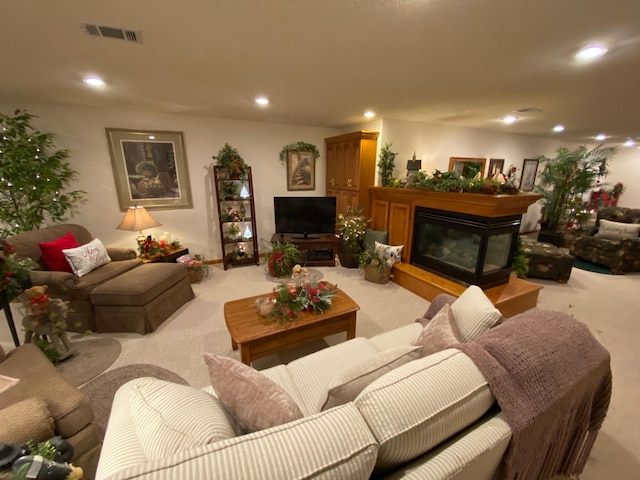 living room with light colored carpet