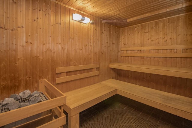 view of sauna with tile patterned floors