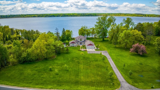 aerial view with a water view