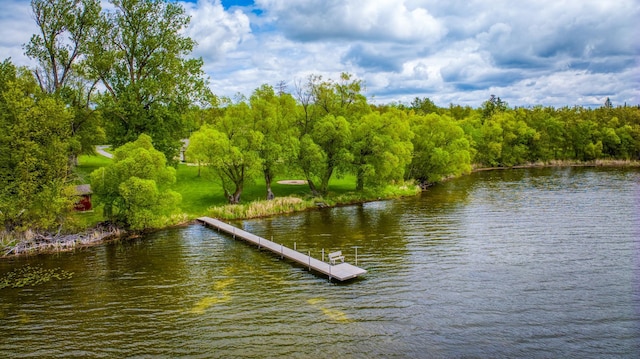 view of dock with a water view