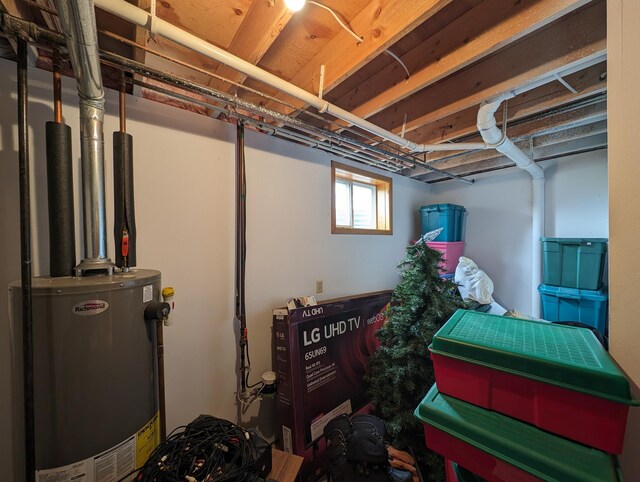 basement with water heater