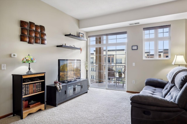 living room with carpet flooring