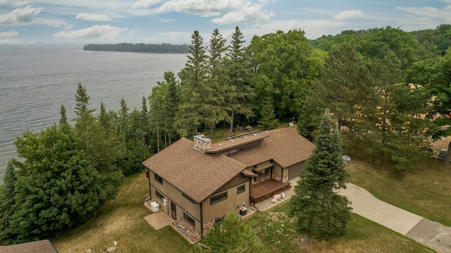 aerial view with a water view