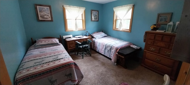 carpeted bedroom featuring multiple windows