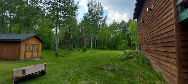 view of yard with a storage unit