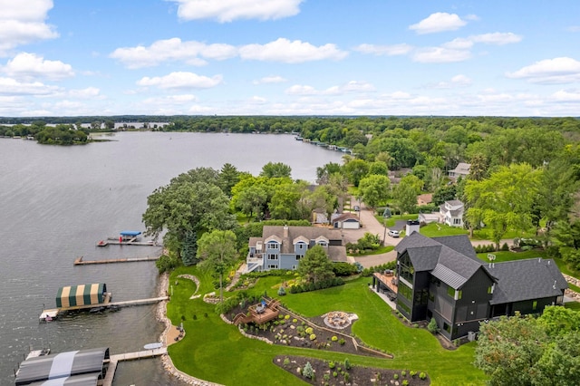 aerial view with a water view