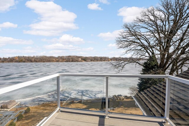 exterior space featuring a water view