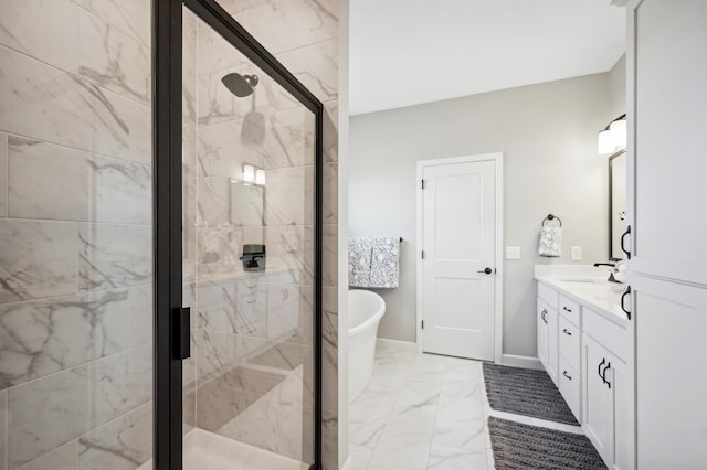 bathroom featuring vanity and separate shower and tub