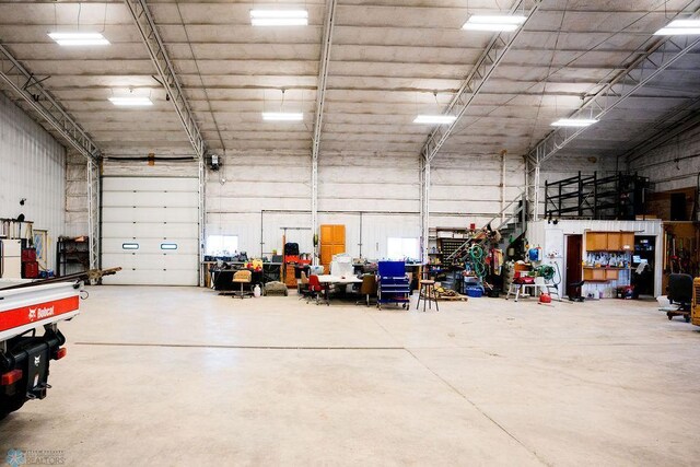 garage with a workshop area