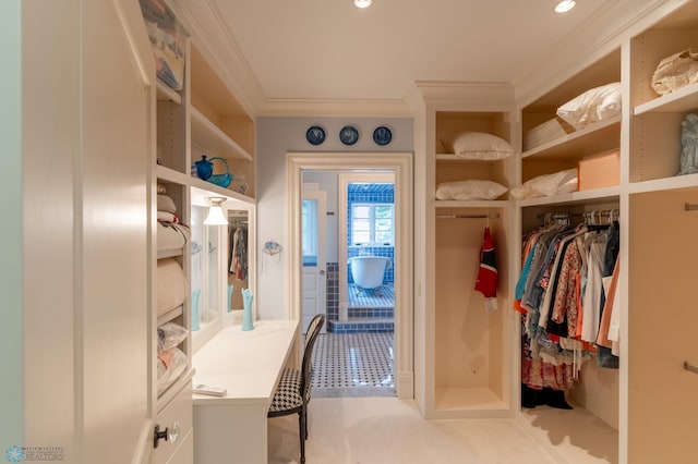 walk in closet featuring carpet