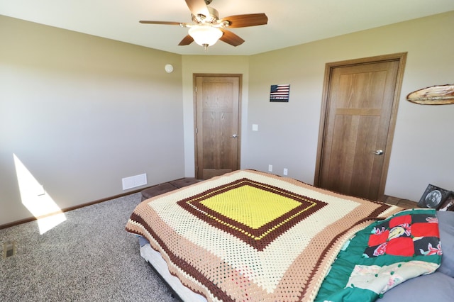 bedroom featuring carpet flooring and ceiling fan