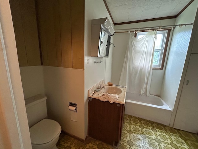 full bathroom with vanity, toilet, and shower / washtub combination