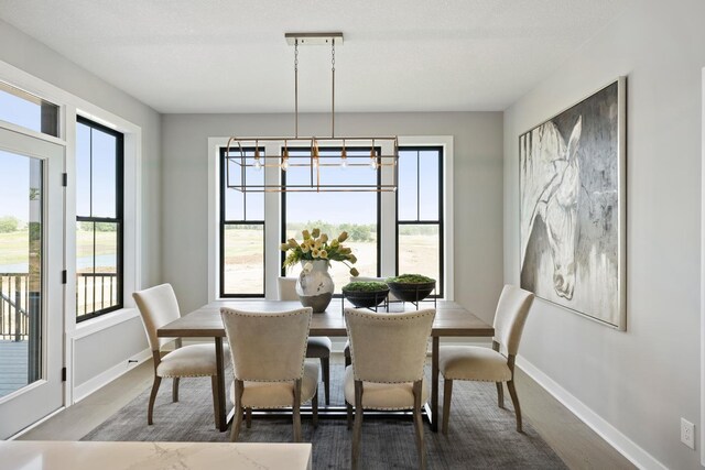 dining area featuring dark hardwood / wood-style floors and a chandelier