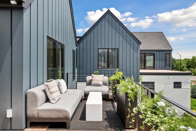 view of patio / terrace featuring an outdoor living space and a balcony