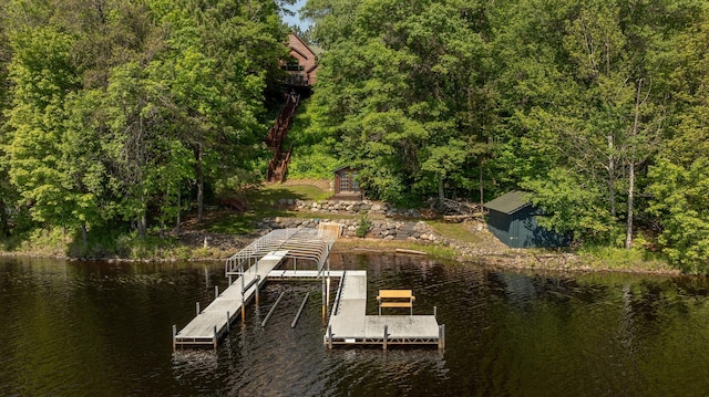 dock area with a water view