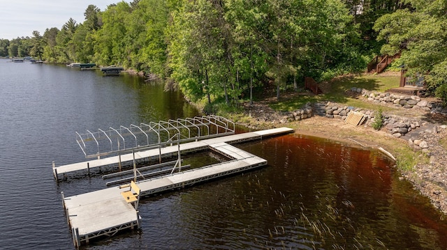 view of dock with a water view