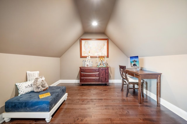 interior space with vaulted ceiling and dark hardwood / wood-style flooring