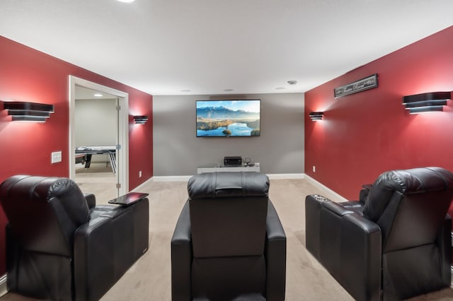 home theater room featuring carpet flooring