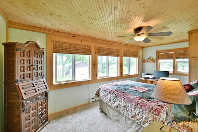 46350 Cambridge Dr, Stanchfield, MN 55080 - bedroom with multiple windows, carpet floors, a baseboard heating unit, wood ceiling, and wood walls