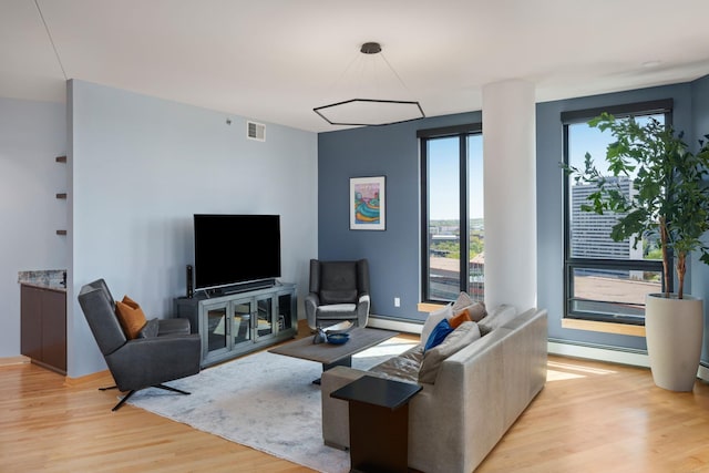 1240 2nd St Unit 1201, Minneapolis, MN 55415 - living area featuring light wood-type flooring, healthy amount of natural light, and baseboard heating