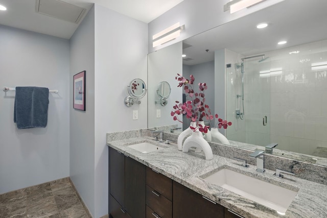 1240 2nd St Unit 1201, Minneapolis, MN 55415 - full bath featuring double vanity, a stall shower, and recessed lighting