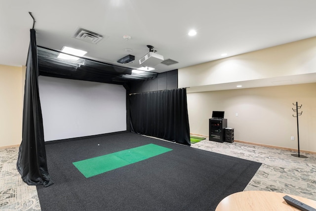 1240 2nd St Unit 1201, Minneapolis, MN 55415 - recreation room featuring golf simulator, carpet floors, and recessed lighting